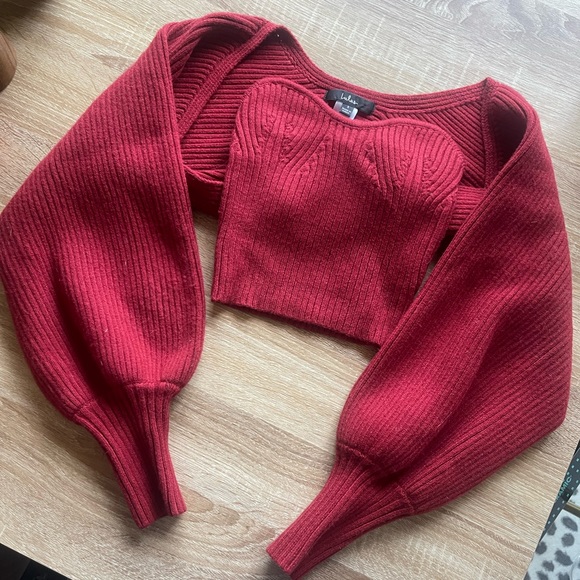 Lulus Sweaters - LULUS 2 Piece Red Sweater Crop